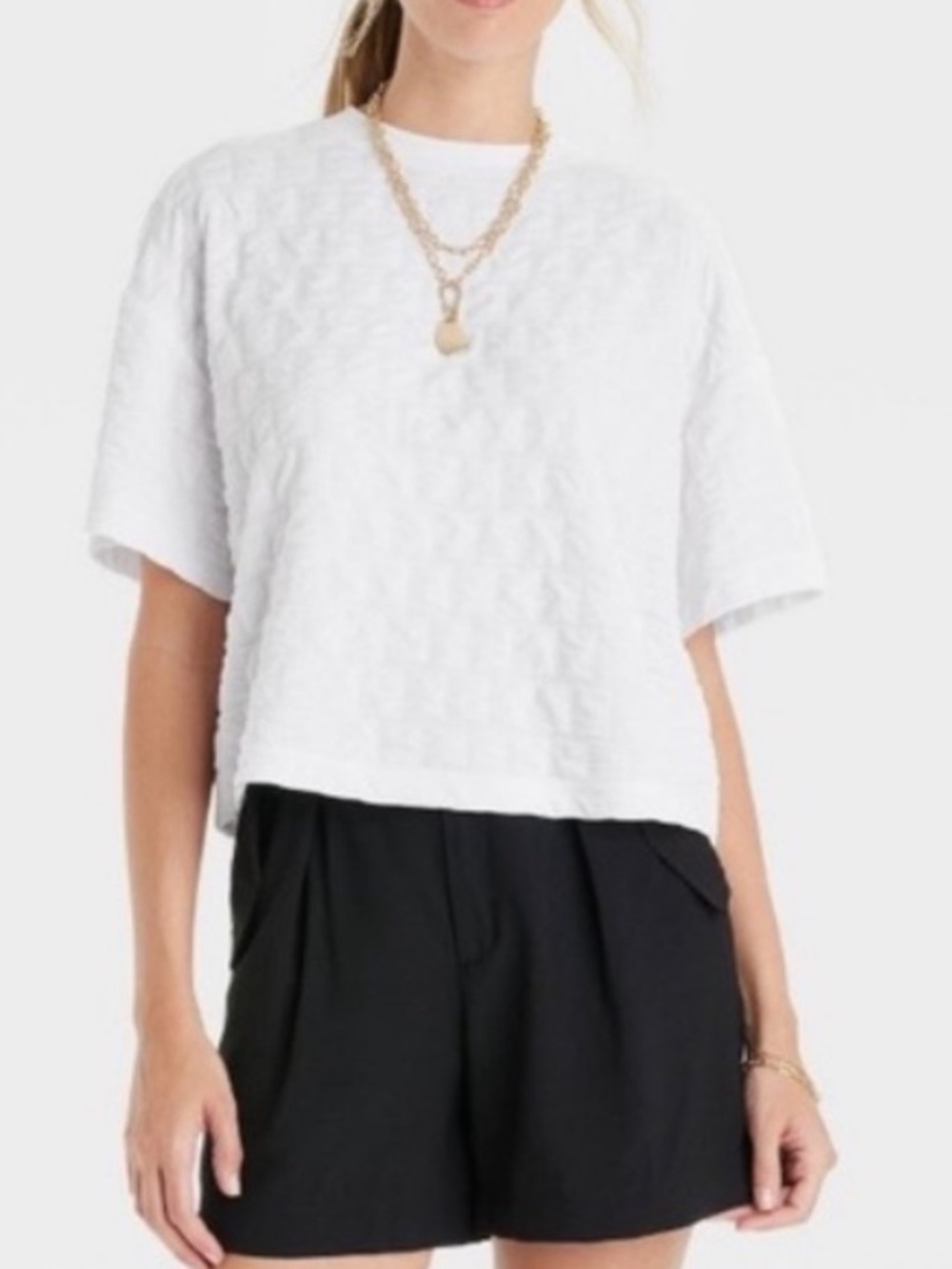 Classic White Textured Short-Sleeve Top
